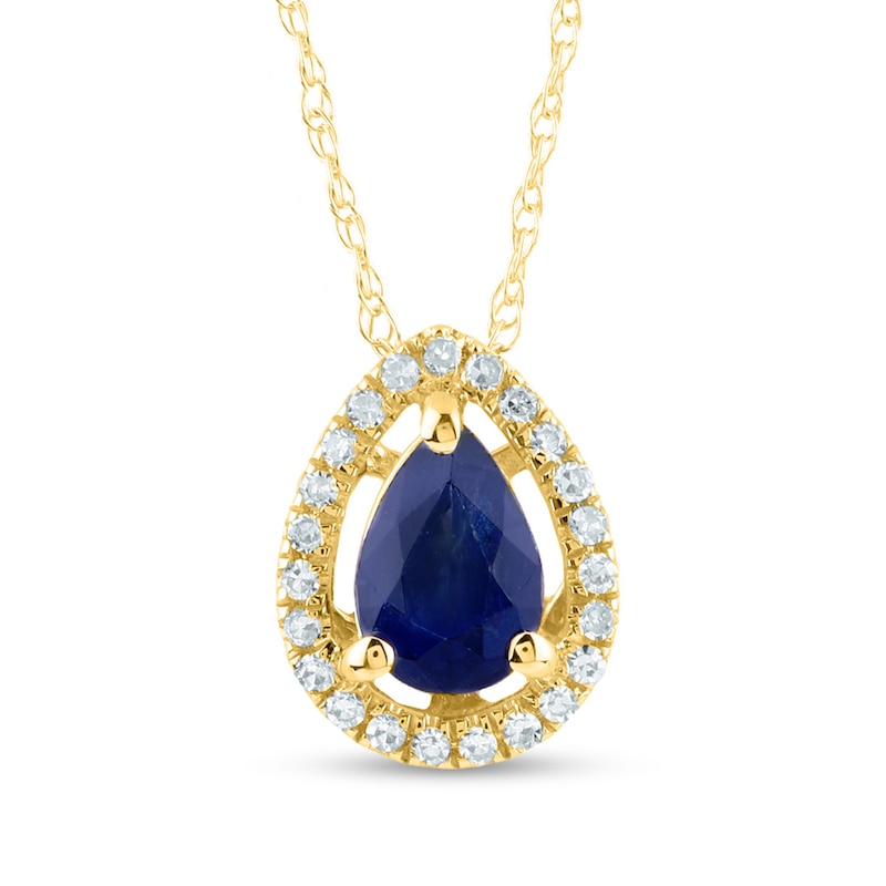 Pear-Shaped Faceted Blue Sapphire and 1/15 CT. T.W. Diamond Open Frame  Teardrop Pendant in 14K Gold | Zales Outlet