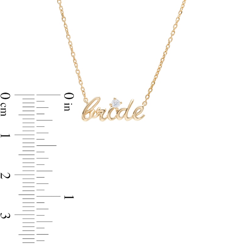Main Image 3 of 1/20 CT. T.W. Diamond Solitaire Cursive "bride" Necklace in 10K Gold