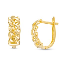 Curb-Style Chain Link Huggie Hoop Earrings in 14K Gold