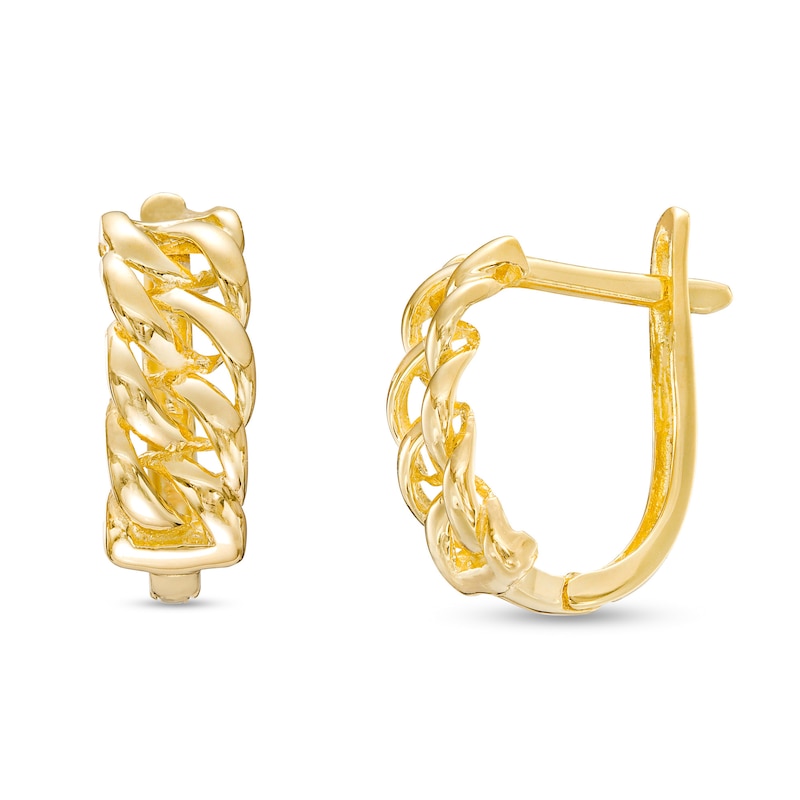 Main Image 1 of Curb-Style Chain Link Huggie Hoop Earrings in 14K Gold
