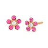 Child's Pink And White Crystal Petal Frame Flower Stud Earrings In 14K Gold