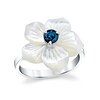Thumbnail Image 1 of 4.0mm Blue Sapphire and Mother-of-Pearl Plumeria Flower Ring in Sterling Silver