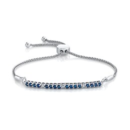 Blue Sapphire and 1/10 CT. T.W. Diamond Alternating Bolo Bracelet in Sterling Silver – 12&quot;