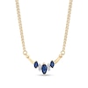 Marquise Blue Sapphire And 1/20 CT. T.W. Diamond Three Stone Curved Bar Necklace In 14K Gold â 16