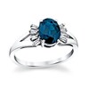 Thumbnail Image 1 of Oval Blue Sapphire and 1/8 CT. T.W. Baguette Diamond Collar Split Shank Ring in 14K White Gold
