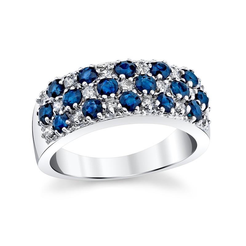 Main Image 1 of Blue Sapphire and 1/3 CT. T.W. Diamond Triple Row Band in 14K White Gold