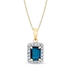Thumbnail Image 0 of Emerald-Cut Blue Sapphire and 1/5 CT. T.W. Diamond Frame Pendant in 14K Gold