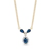 Thumbnail Image 0 of Oval Blue Sapphire and 1/6 CT. T.W. Diamond Frame "Y" Necklace in 14K Gold - 16"