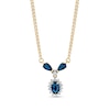 Oval Blue Sapphire And 1/6 CT. T.W. Diamond Frame Y Necklace In 14K Gold - 16