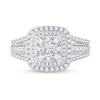 Thumbnail Image 4 of 1 CT. T.W. Cushion-Shaped Multi-Diamond Double Frame Triple Row Engagement Ring in 14K White Gold