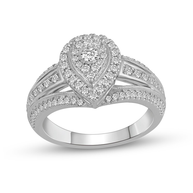 Main Image 1 of 5/8 CT. T.W. Diamond Double Pear-Shaped Frame Split Shank Engagement Ring in 10K White Gold