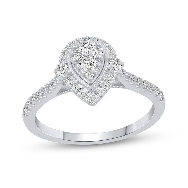 Main Image 1 of 1/2 CT. T.W. Pear-Shaped Multi-Diamond Frame Engagement Ring in 14K White Gold