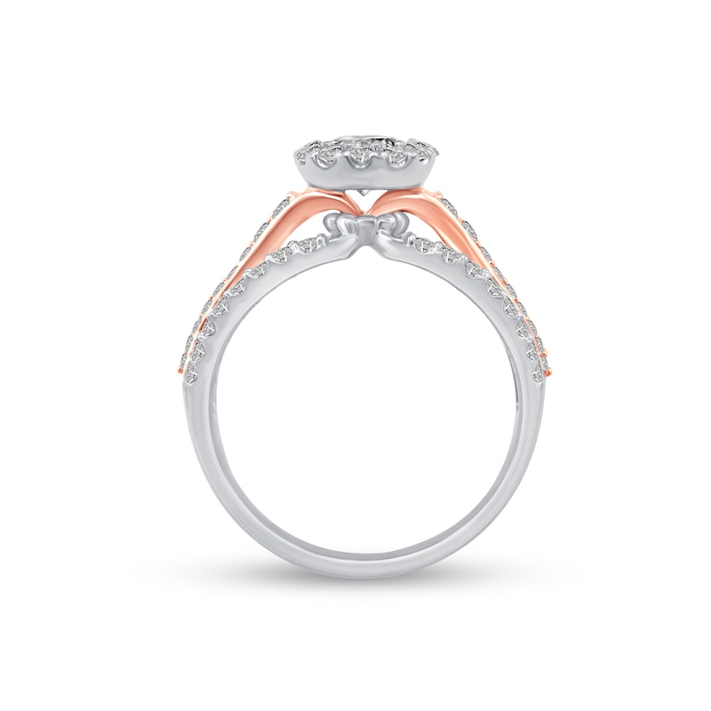 Main Image 2 of 1-1/6 CT. T.W. Diamond Frame Triple Row Split Shank Engagement Ring in 14K Two-Tone Gold