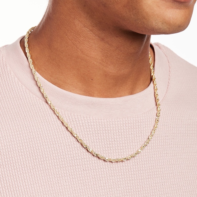 Main Image 2 of Men's 4.0mm Glitter Rope Chain Necklace in Hollow 10K Gold – 22"