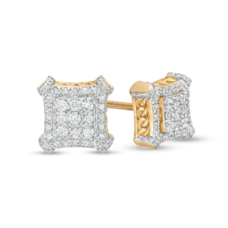 Main Image 1 of Men's 1/2 CT. T.W. Square-Shaped Multi-Diamond Concave Frame Stud Earrings in 10K Gold