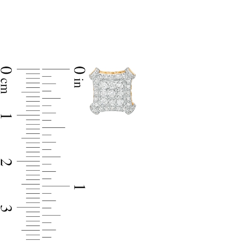 Main Image 3 of Men's 1/2 CT. T.W. Square-Shaped Multi-Diamond Concave Frame Stud Earrings in 10K Gold