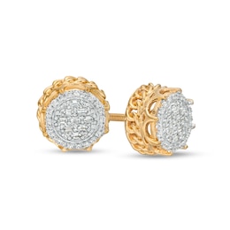 Men's 1/4 CT. T.W. Multi-Diamond Cuban Link Outer Edge Stud Earrings in 10K Gold