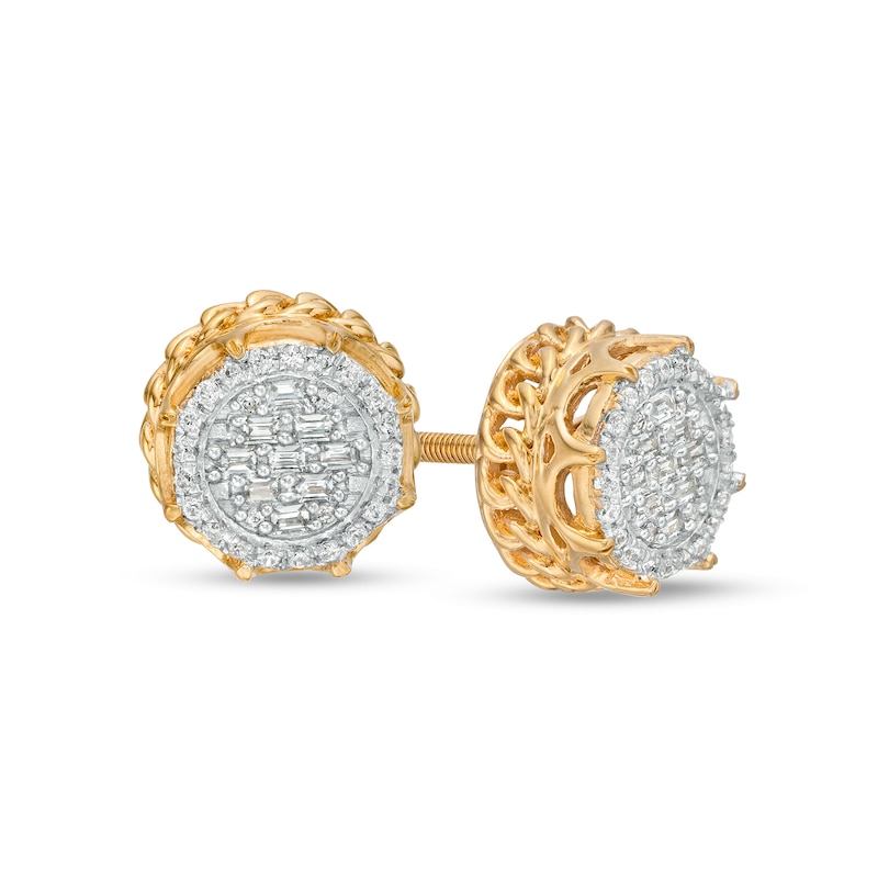 Main Image 1 of Men's 1/4 CT. T.W. Multi-Diamond Cuban Link Outer Edge Stud Earrings in 10K Gold