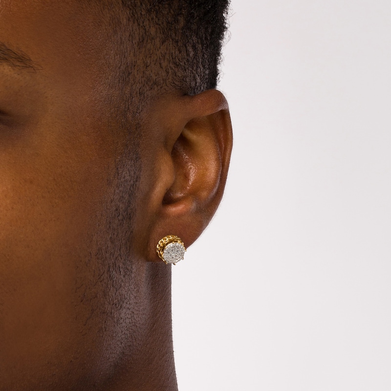 Main Image 2 of Men's 1/4 CT. T.W. Multi-Diamond Cuban Link Outer Edge Stud Earrings in 10K Gold
