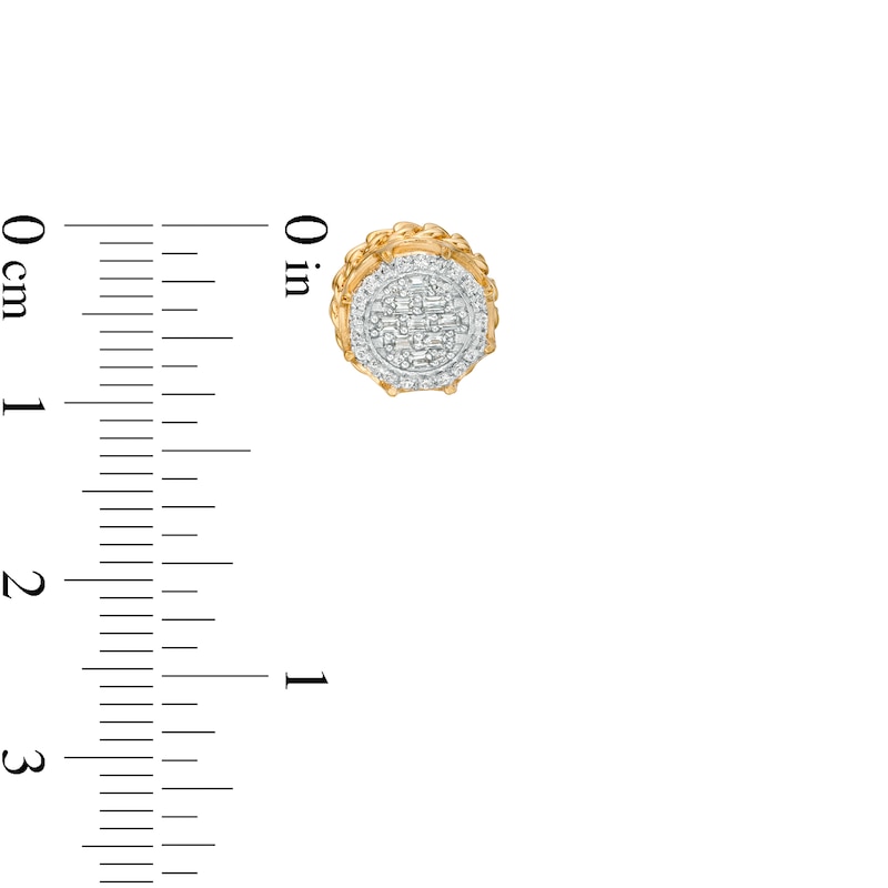 Main Image 3 of Men's 1/4 CT. T.W. Multi-Diamond Cuban Link Outer Edge Stud Earrings in 10K Gold
