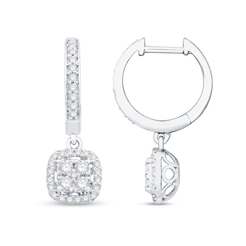 1/2 CT. T.W. Cushion-Shaped Multi-Diamond Frame Drop Earrings in 14K ...