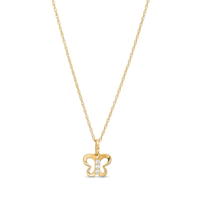 Main Image 1 of Child's Cubic Zirconia Trio Butterfly Outline Pendant in 14K Gold – 15"