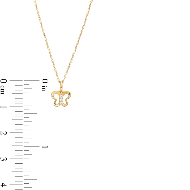 Main Image 3 of Child's Cubic Zirconia Trio Butterfly Outline Pendant in 14K Gold – 15"