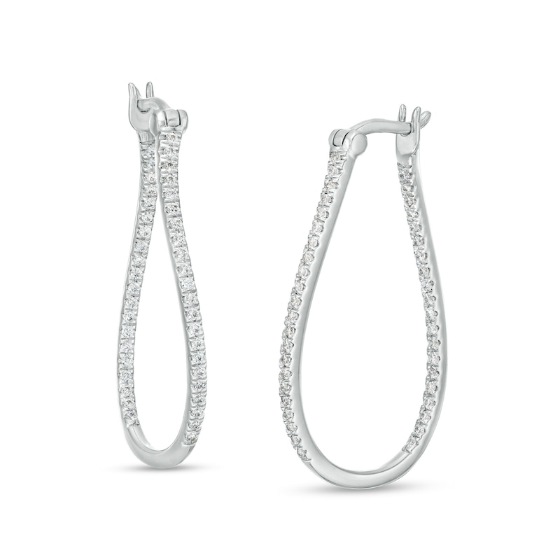 Main Image 1 of 1/2 CT. T.W. Certified Lab-Grown Diamond Wavy Hoop Earrings in 14K White Gold (F/SI2)