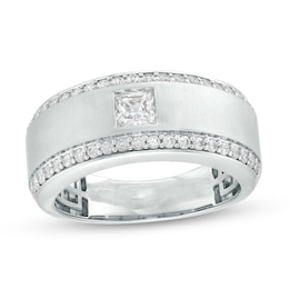 1 CT. T.W. Certified Square-Cut Lab-Grown Diamond Lined Wedding Band in 14K White Gold (F/VS2)