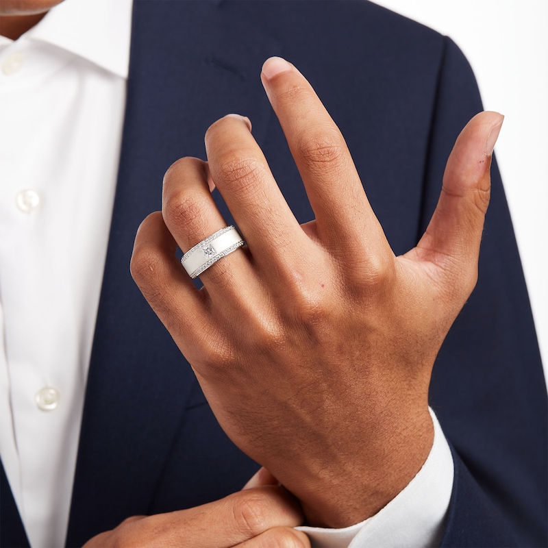 Main Image 2 of 1 CT. T.W. Certified Square-Cut Lab-Grown Diamond Lined Wedding Band in 14K White Gold (F/VS2)