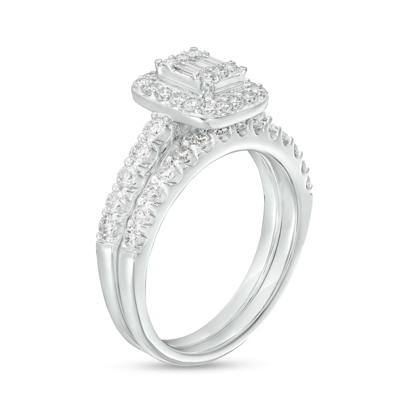 Main Image 3 of 1 CT. T.W. Emerald-Shaped Multi-Diamond Frame Bridal Set in 14K White Gold