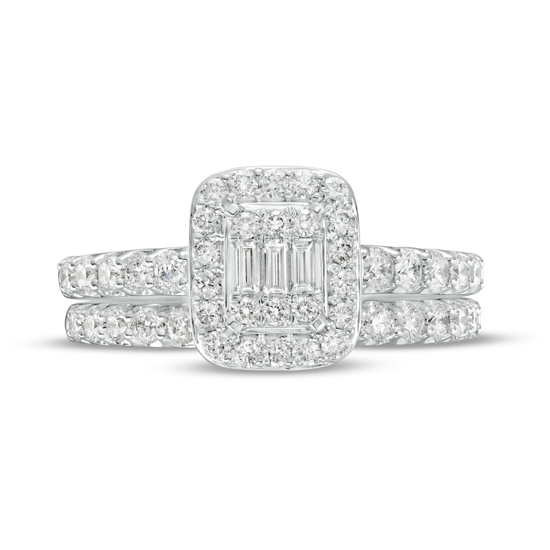Main Image 4 of 1 CT. T.W. Emerald-Shaped Multi-Diamond Frame Bridal Set in 14K White Gold