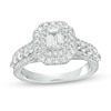 Thumbnail Image 1 of 1-1/2 CT. T.W. Certified Emerald-Cut Lab-Grown Diamond Double Frame Engagement Ring in 14K White Gold (F/VS2)