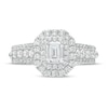 Thumbnail Image 4 of 1-1/2 CT. T.W. Certified Emerald-Cut Lab-Grown Diamond Double Frame Engagement Ring in 14K White Gold (F/VS2)