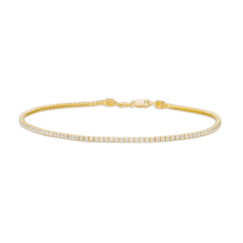 Main Image 1 of White Lab-Created Sapphire Tennis Anklet in Sterling Silver with 18K Gold Plate - 10"