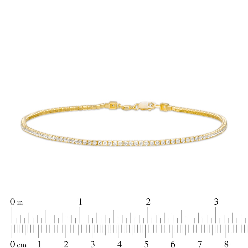 Main Image 3 of White Lab-Created Sapphire Tennis Anklet in Sterling Silver with 18K Gold Plate - 10"