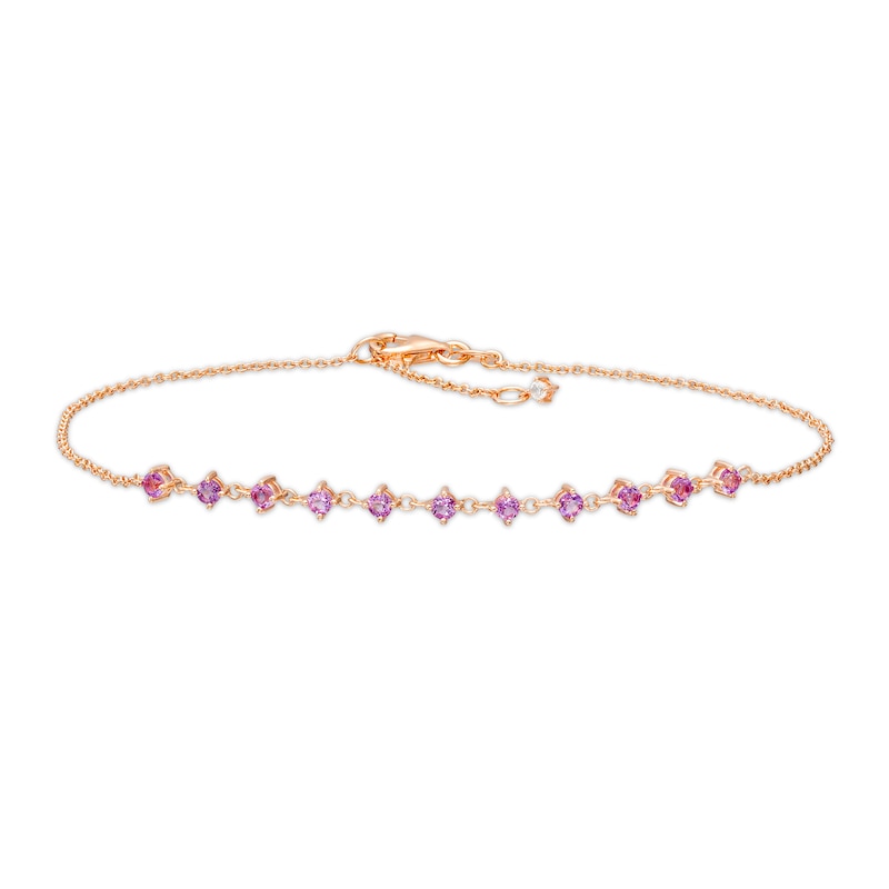 Main Image 1 of Amethyst Link and White Lab-Created Sapphire Accent Anklet in Sterling Silver with 18K Rose Gold Plate - 10"