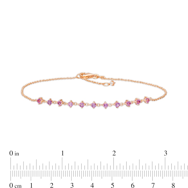 Main Image 3 of Amethyst Link and White Lab-Created Sapphire Accent Anklet in Sterling Silver with 18K Rose Gold Plate - 10"