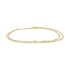 Thumbnail Image 1 of White Lab-Created Sapphire Bezel-Set Duo Bead Station Double Strand Anklet in Sterling Silver with 18K Gold Plate - 10"