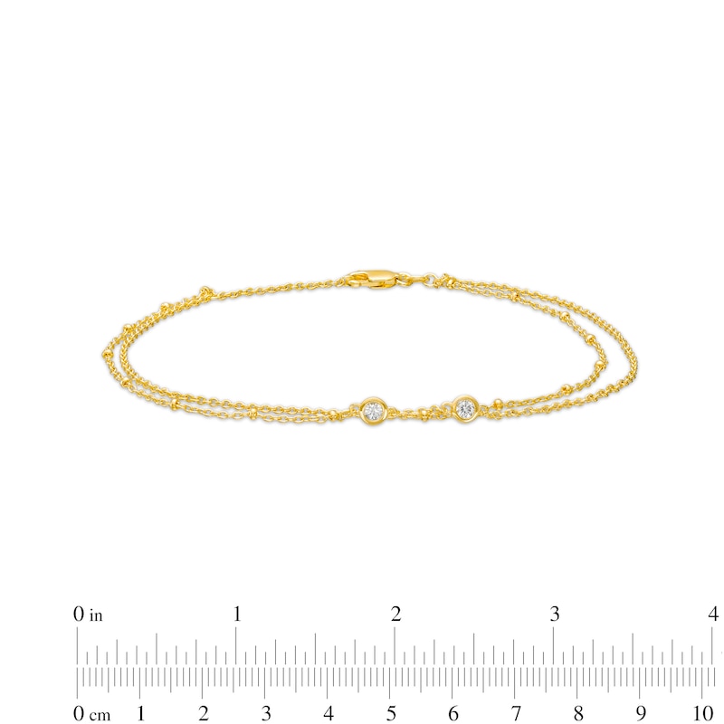 Main Image 3 of White Lab-Created Sapphire Bezel-Set Duo Bead Station Double Strand Anklet in Sterling Silver with 18K Gold Plate - 10"