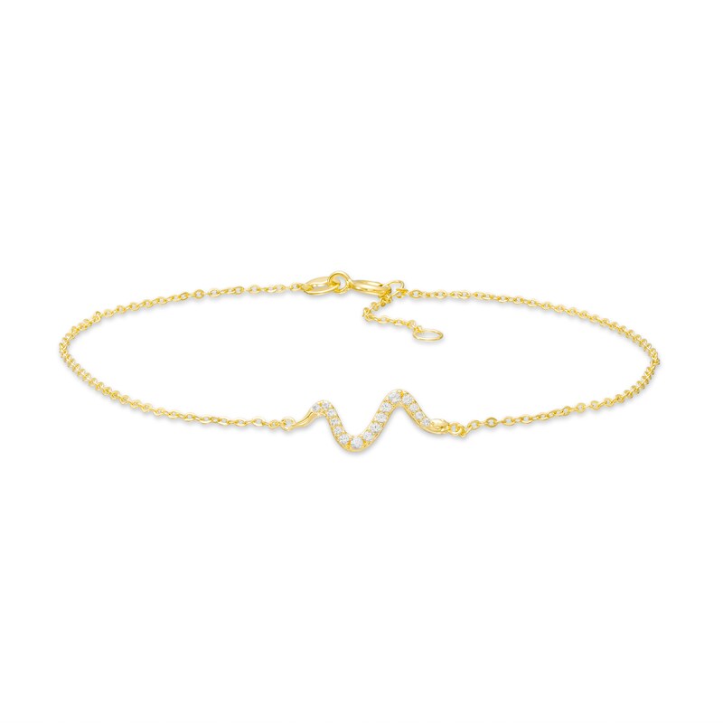 Main Image 1 of White Lab-Created Sapphire Snake Anklet in Sterling Silver with 18K Gold Plate - 10"