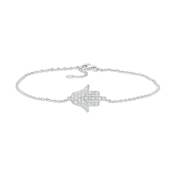 White Lab-Created Sapphire Sideways Hamsa Anklet in Sterling Silver - 10"
