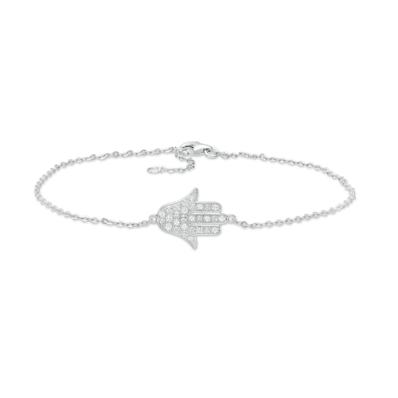 White Lab-Created Sapphire Sideways Hamsa Anklet In Sterling Silver - 10