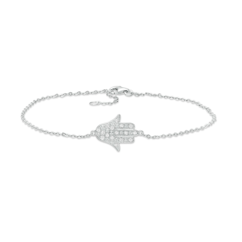 Main Image 1 of White Lab-Created Sapphire Sideways Hamsa Anklet in Sterling Silver - 10"