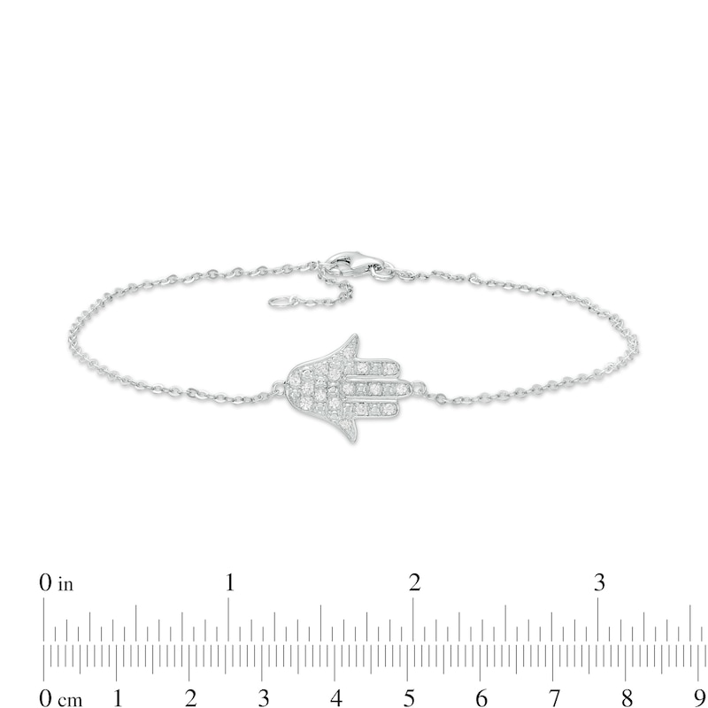 Main Image 3 of White Lab-Created Sapphire Sideways Hamsa Anklet in Sterling Silver - 10"
