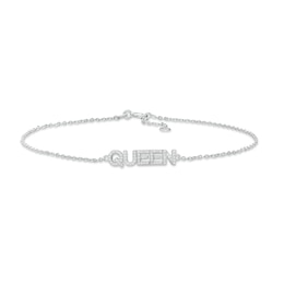 White Lab-Created Sapphire &quot;QUEEN&quot; Anklet in Sterling Silver - 10&quot;