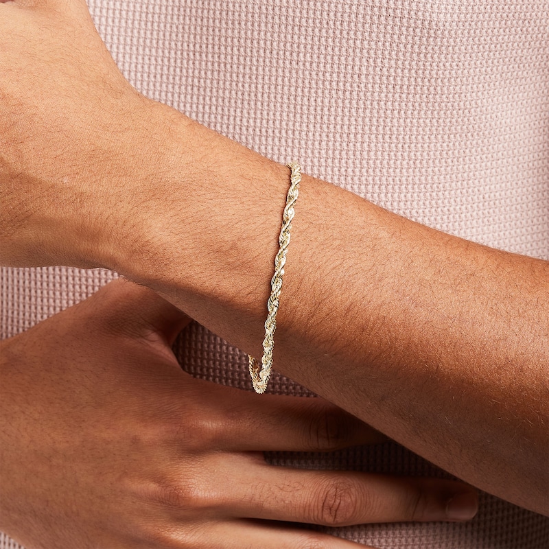 Main Image 2 of Men's 4.0mm Diamond-Cut Glitter Rope Chain Bracelet in Solid 10K Gold – 8.5"