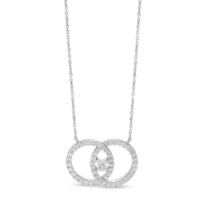 Main Image 1 of You Me Us 1 CT. T.W. Diamond Interlocking Circles Necklace in 10K White Gold – 19"