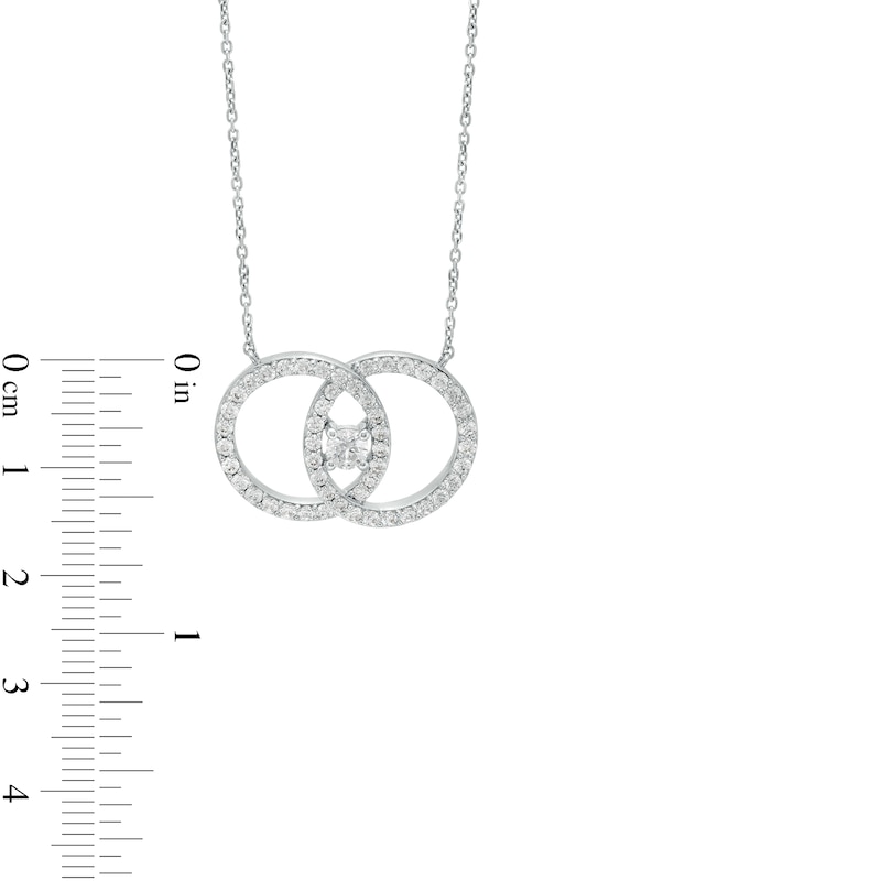 Main Image 4 of You Me Us 1 CT. T.W. Diamond Interlocking Circles Necklace in 10K White Gold – 19"