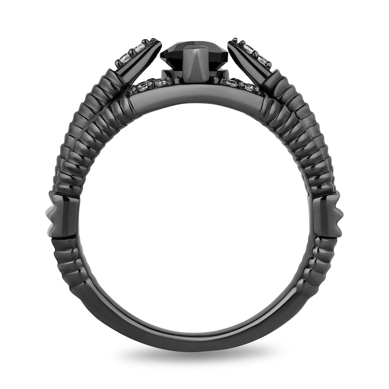 Main Image 3 of Enchanted Disney Villains Maleficent Marquise Onyx and 1/10 CT. T.W. Diamond Ring in Sterling Silver with Black Rhodium